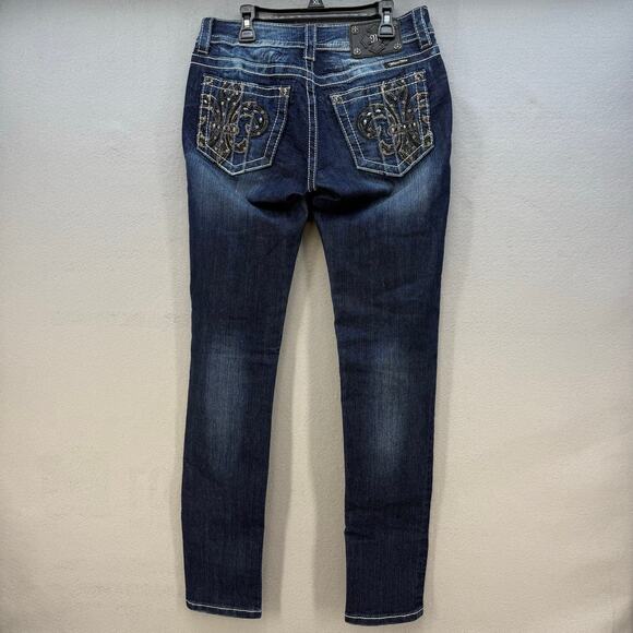 Miss Me Jeans Women's 28x31 (6) Dark Blue Skinny  Fleur de Lis Blingy Western - Picture 1 of 14